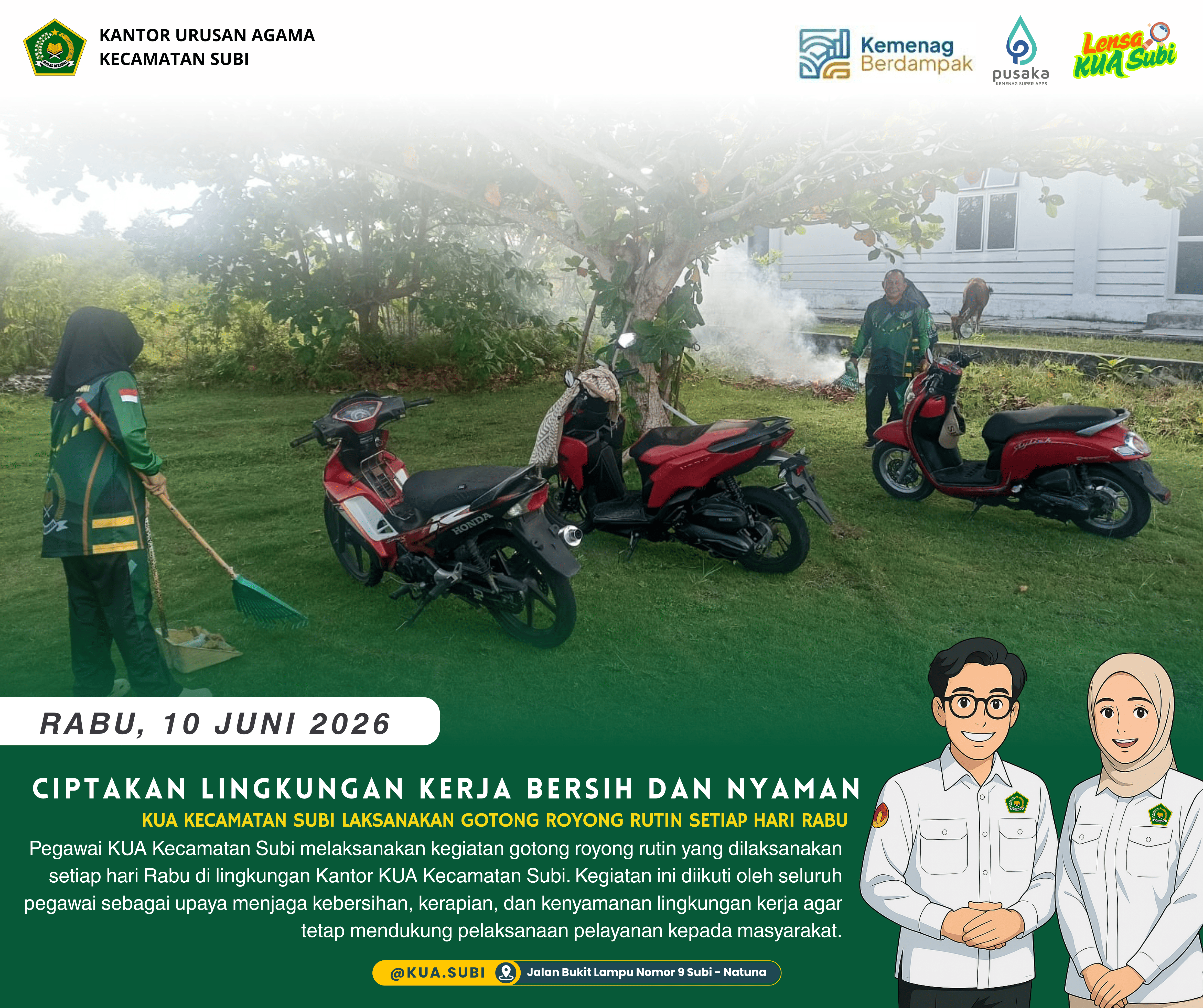 KUA Subi Laksanakan Gotong Royong Rutin Setiap Hari Rabu di Lingkungan Kantor
